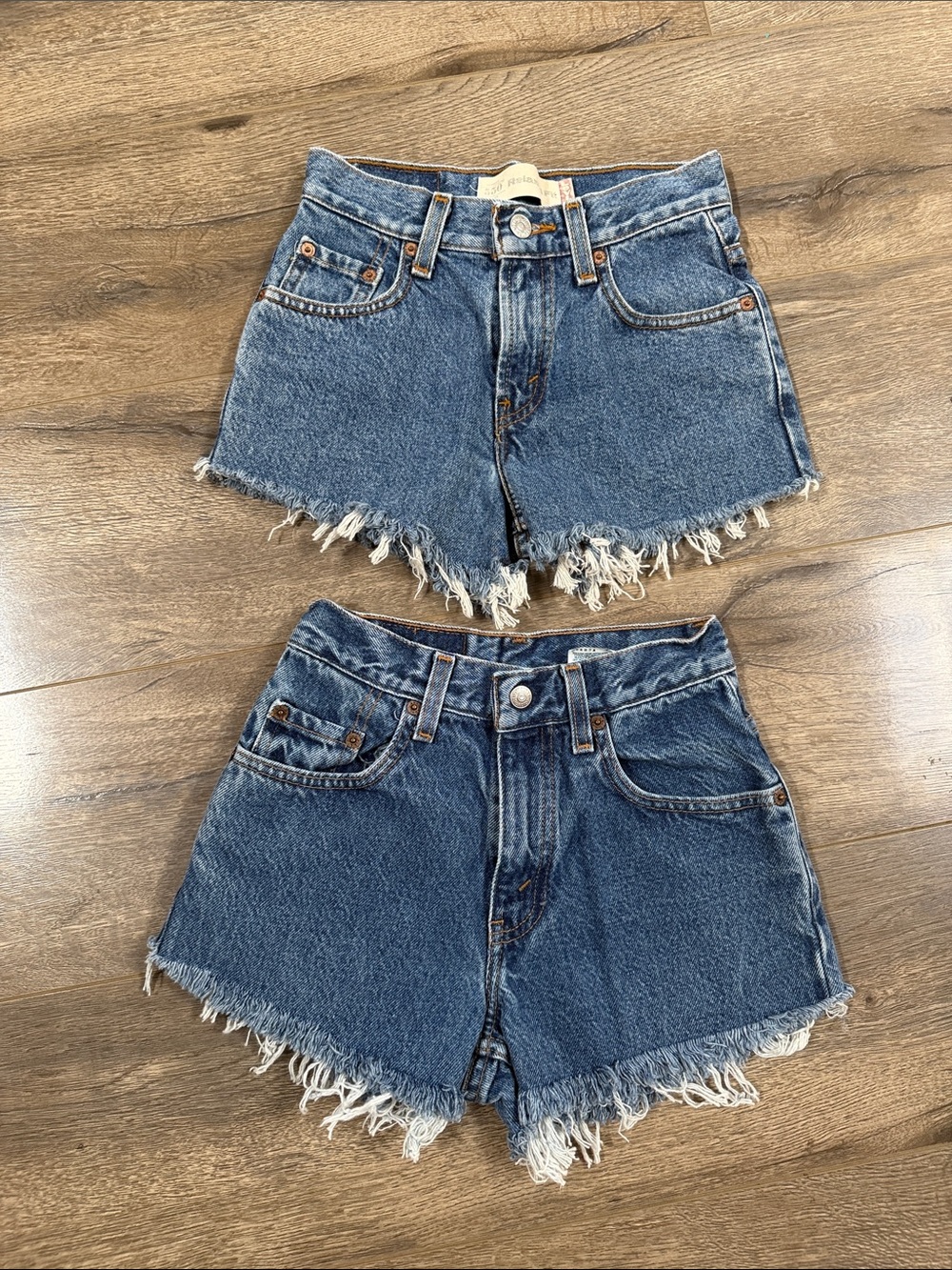 Levi's Medium Blue Frayed Hem Denim Shorts Pair